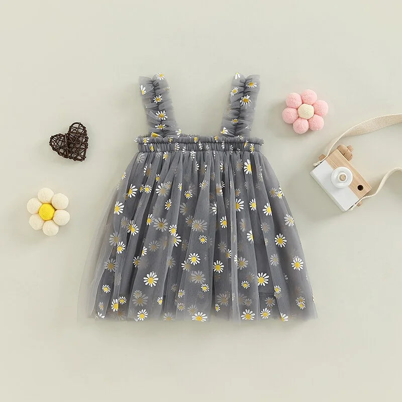 Gray Daisy Tulle Dress