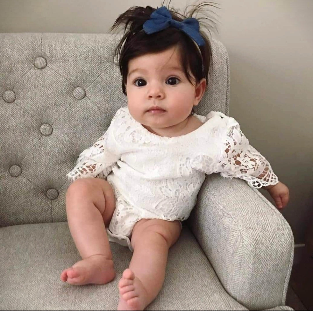 Bell Sleeve Lace White Romper