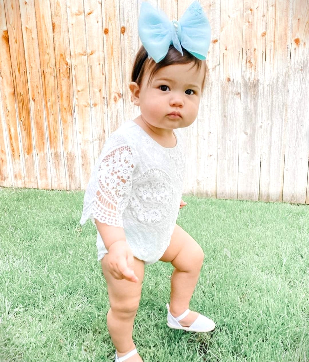 Bell Sleeve Lace White Romper