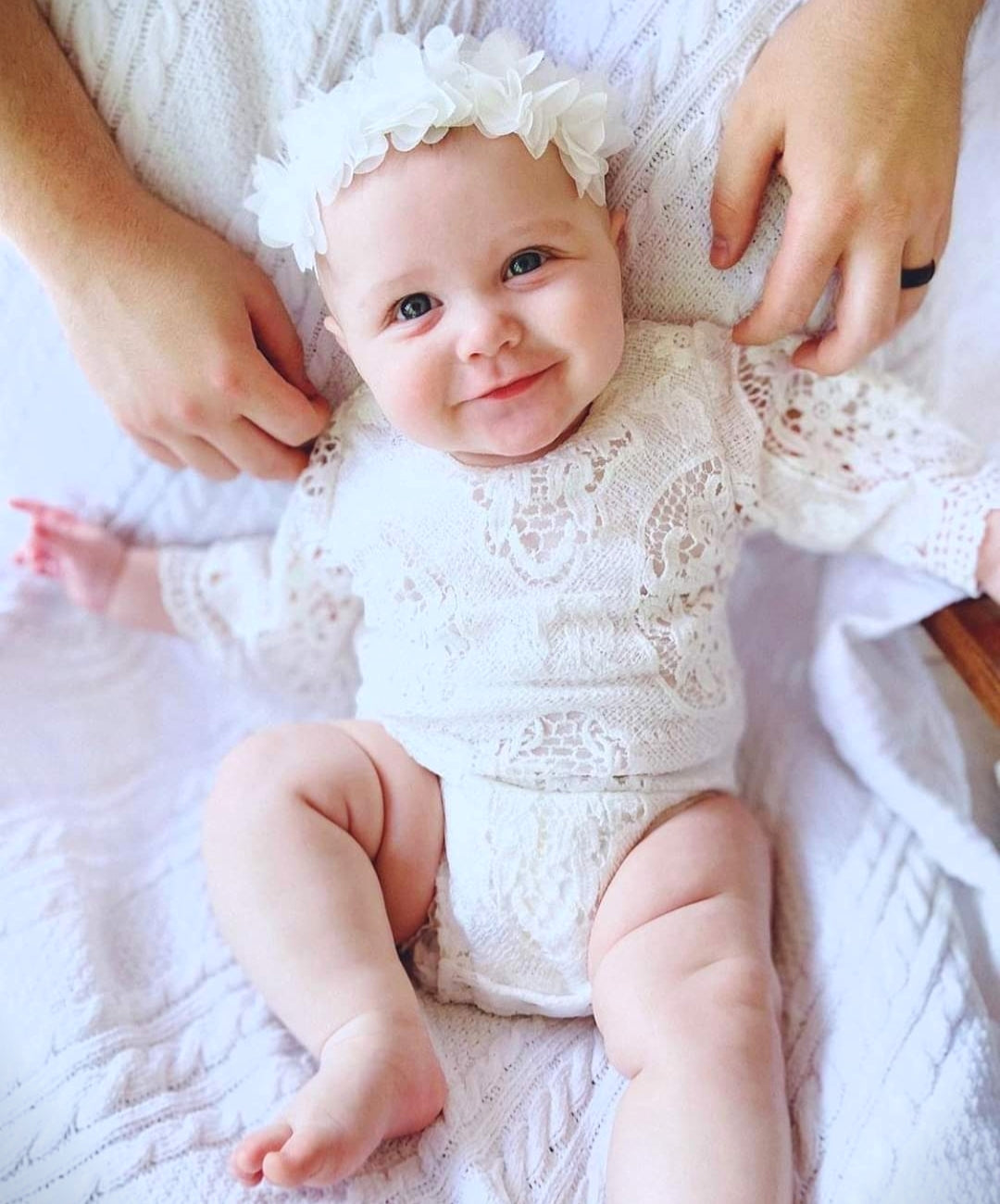 Bell Sleeve Lace White Romper