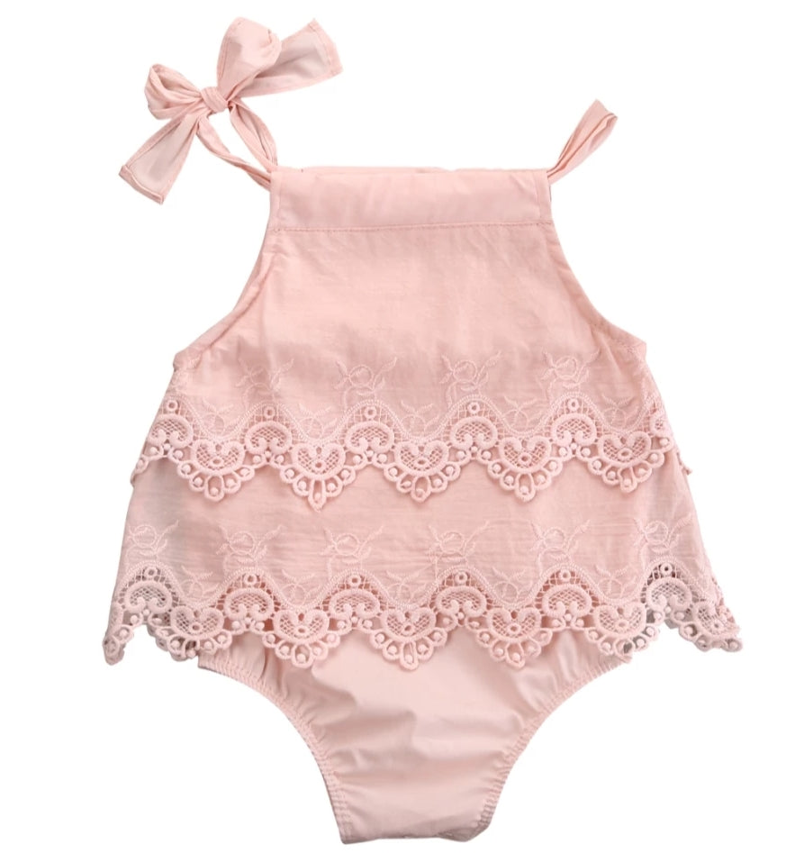 Peach Lace Boho Romper