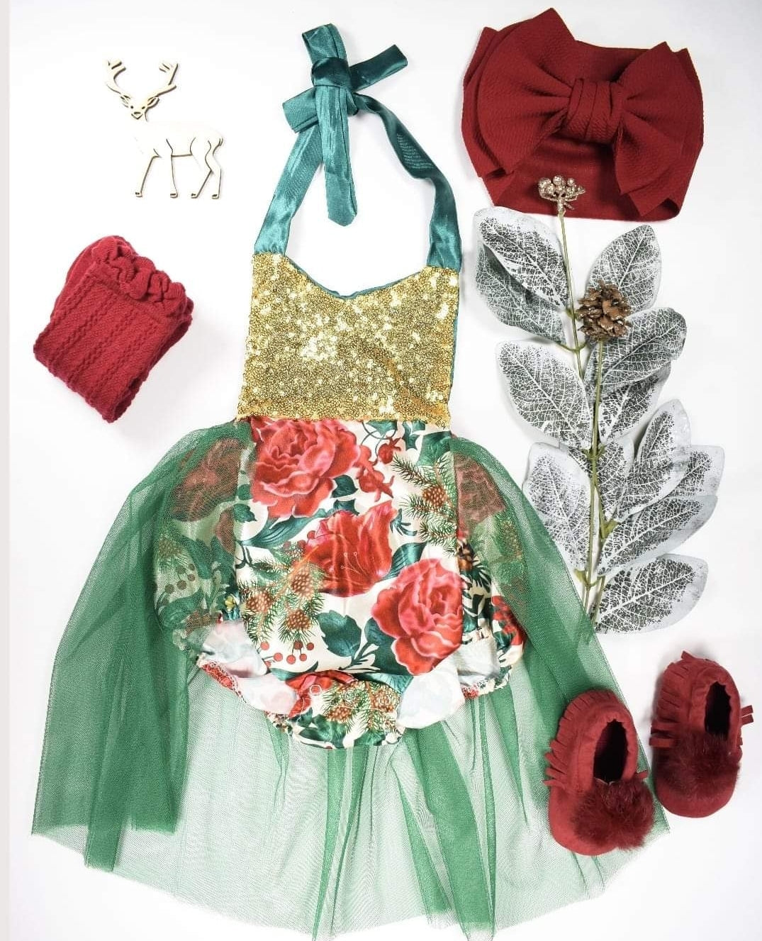 Green Floral Romper with Romantic Tutu 