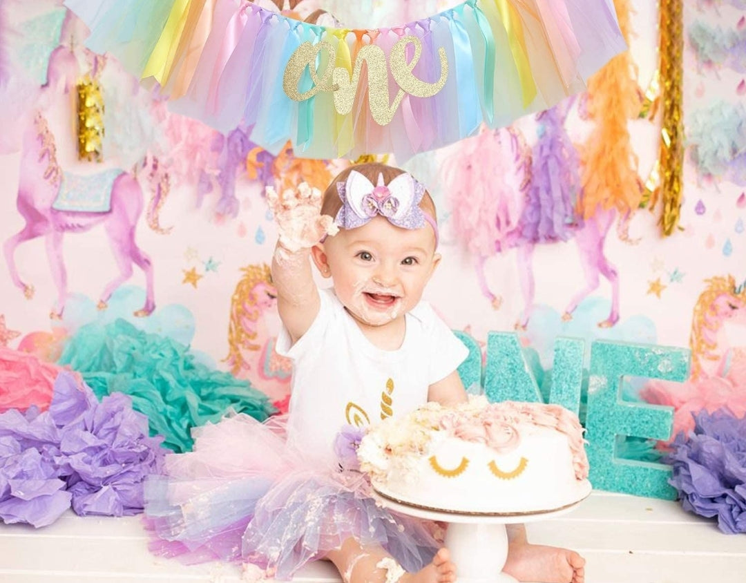 One Unicorn Birthday Romper with Tutu and Unicorn Headband