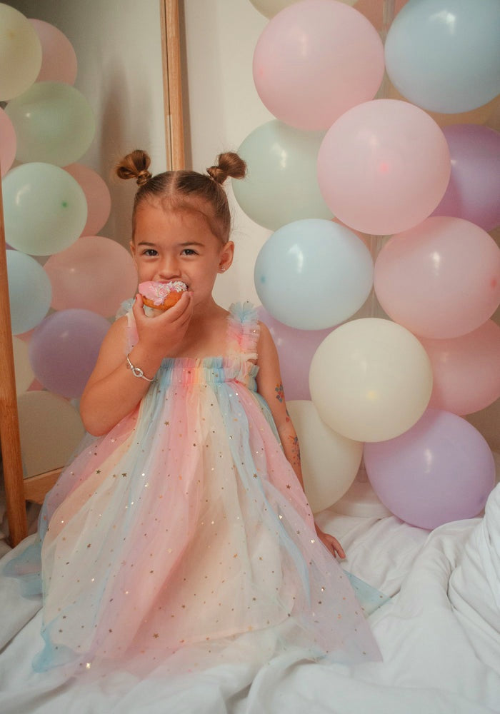 Rainbow Star Tulle Mesh Dress