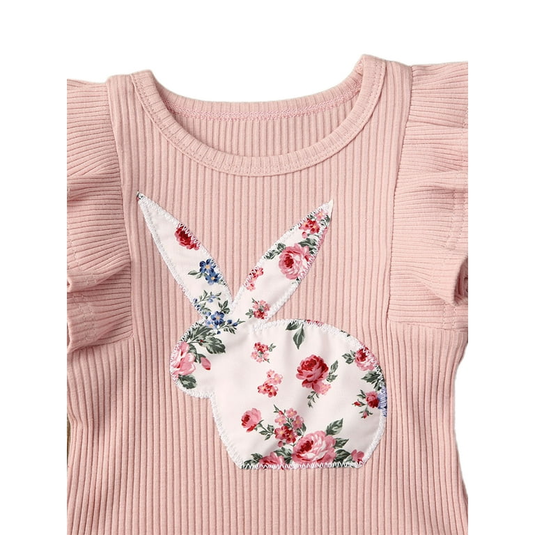 Ribbed Bunny Floral Romper and Bowknot Pants