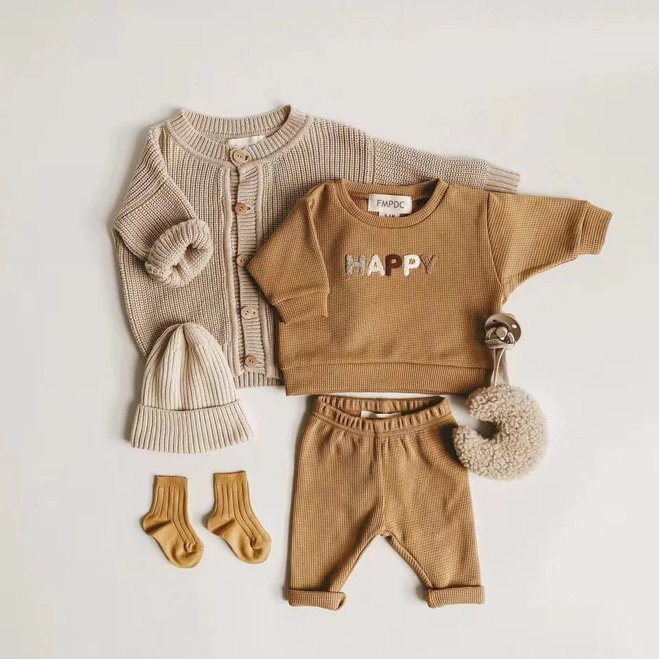 Mustard Happy Crewneck Gender Neutral Activewear Set