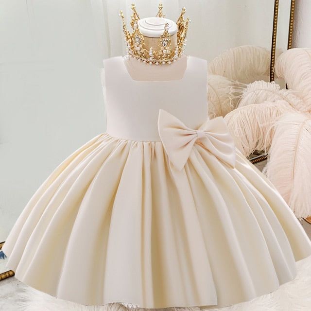 Cream Special Occasions Dress with Big Bow (Clip on)