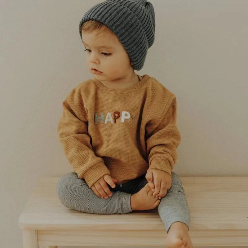 Mustard Happy Crewneck Gender Neutral Activewear Set