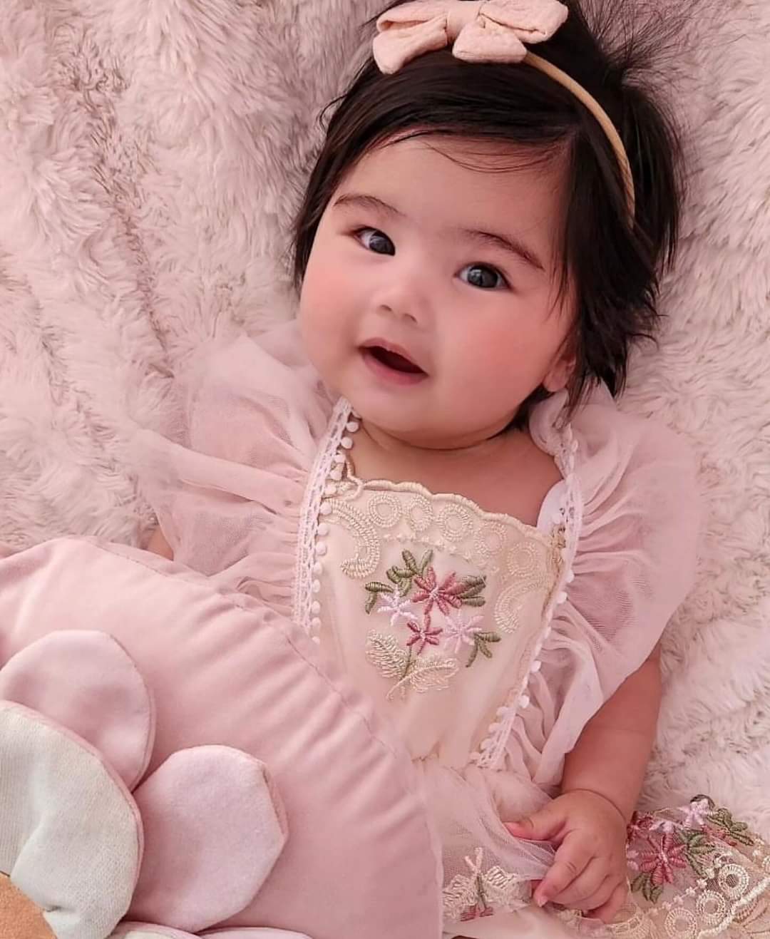 Ruffle Soft Pink Romper with Embroidered FloTulle and Headband