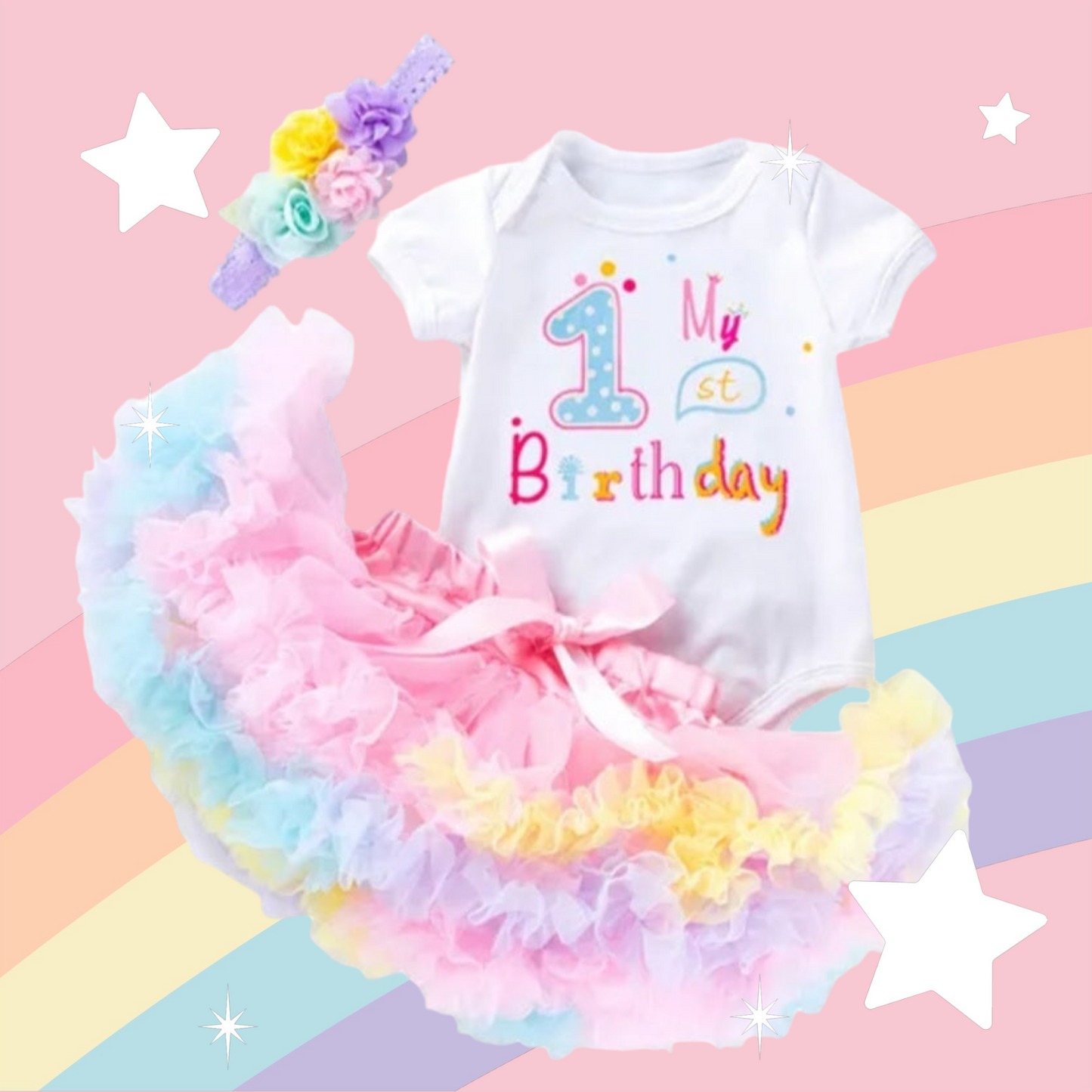 My 1st BIRTHDAY Romper with Puffy Bloomer Tutu and Headband #100051