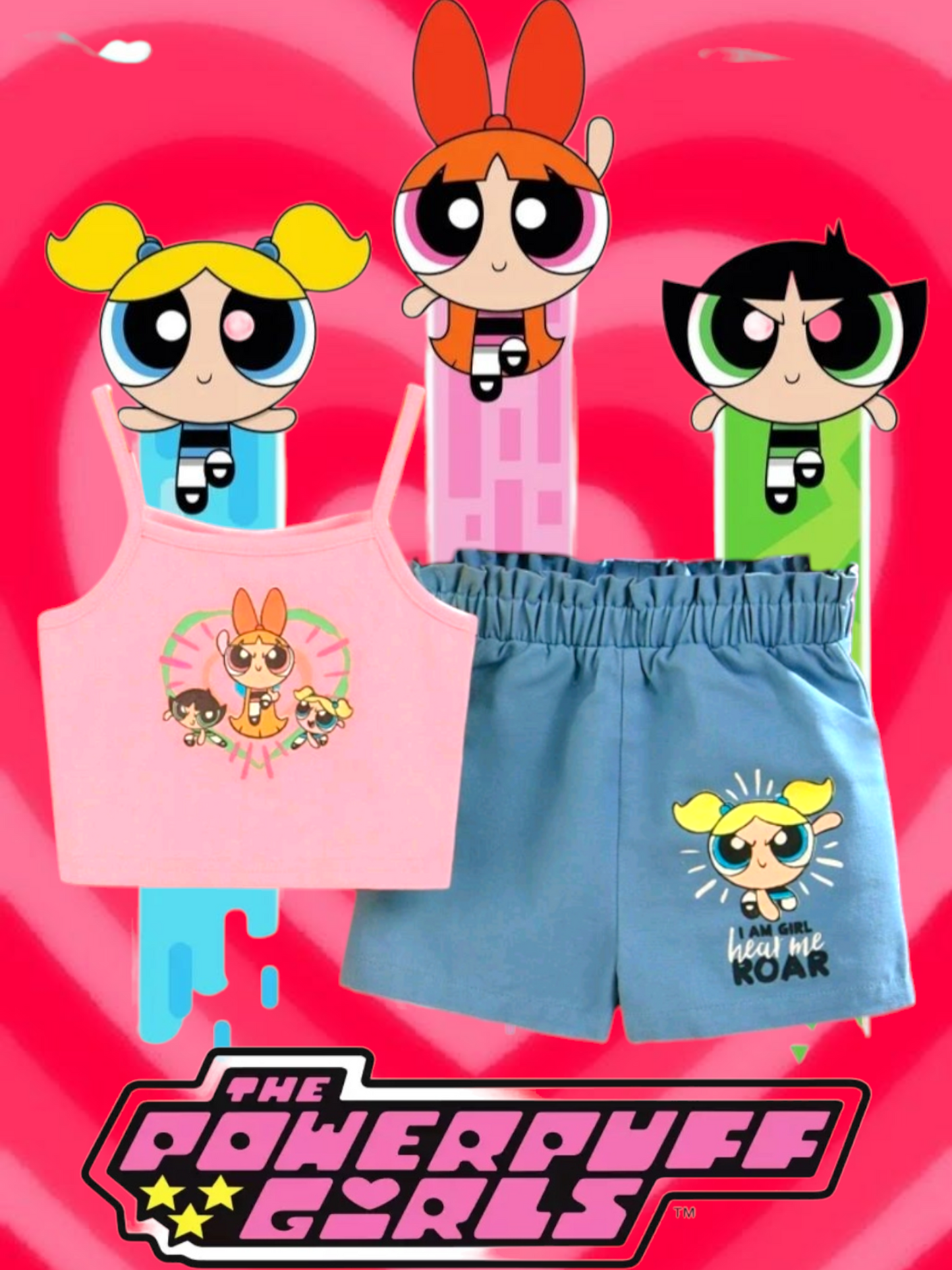 Powerpuff Girls Denim Shorts and Strappy Top