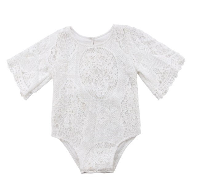 Bell Sleeve Lace White Romper