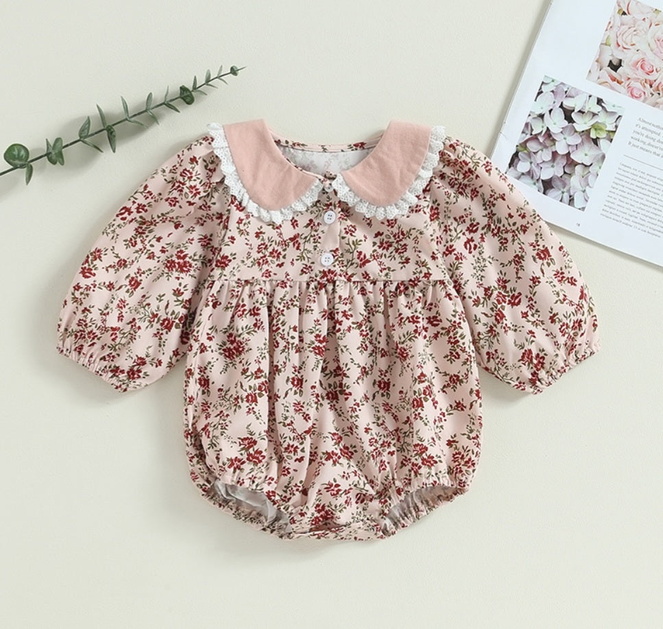 Pink Petite Floral Balloon Romper