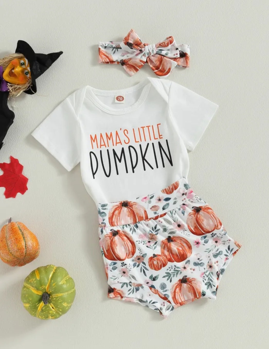 Mama's Little Pumpkin Romper with Bloomer and Headband