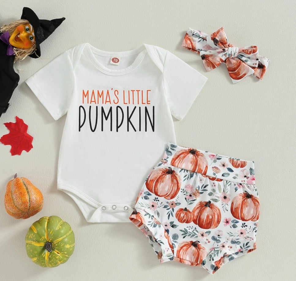 Mama's Little Pumpkin Romper with Bloomer and Headband