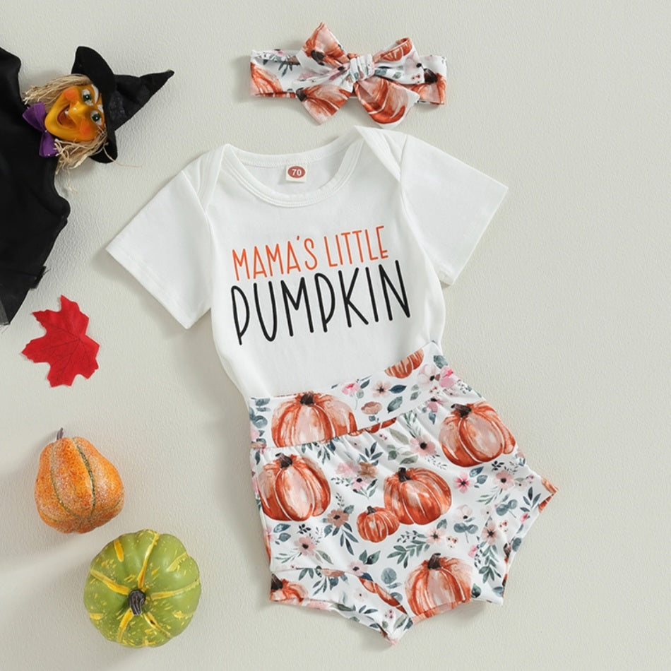 Mama's Little Pumpkin Romper with Bloomer and Headband