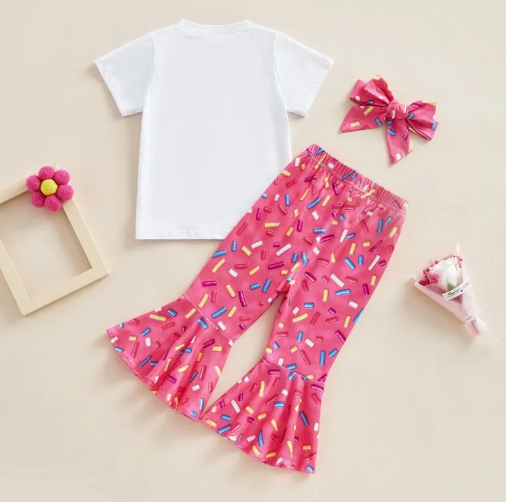 Two Sweet Donuts T-shirt with Bell Bottoms and Headband
