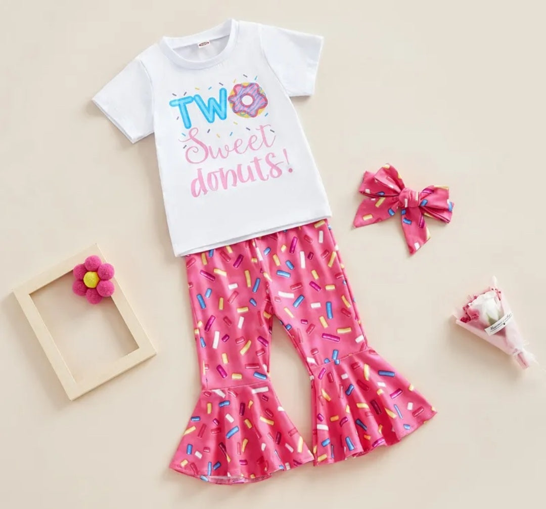 Two Sweet Donuts T-shirt with Bell Bottoms and Headband