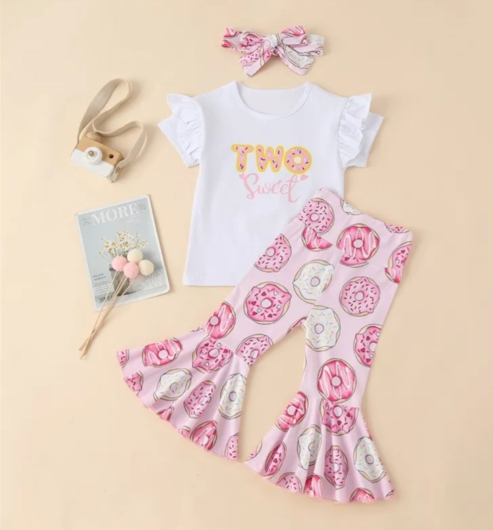 Two Sweet T-shirt with Bell Bottoms and Headband Doughnut