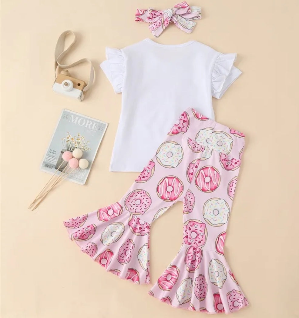 Two Sweet T-shirt with Bell Bottoms and Headband Doughnut