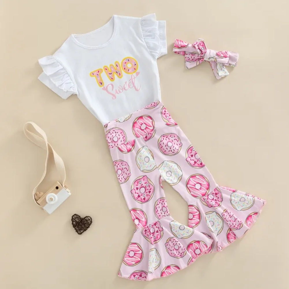 Two Sweet T-shirt with Bell Bottoms and Headband Doughnut
