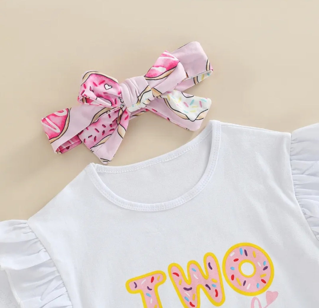 Two Sweet T-shirt with Bell Bottoms and Headband Doughnut