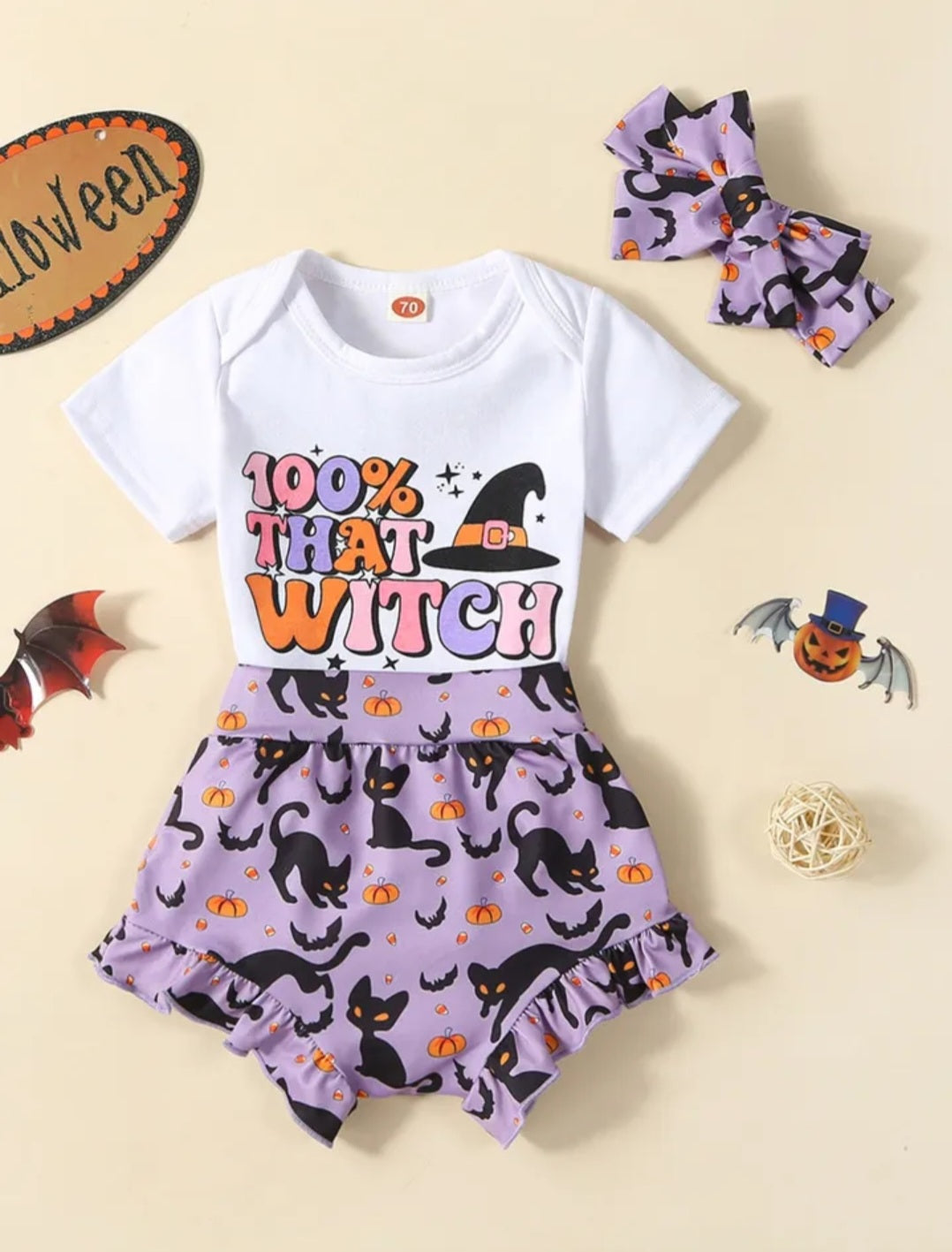 100% That Witch Romper with Bloomer and Headband