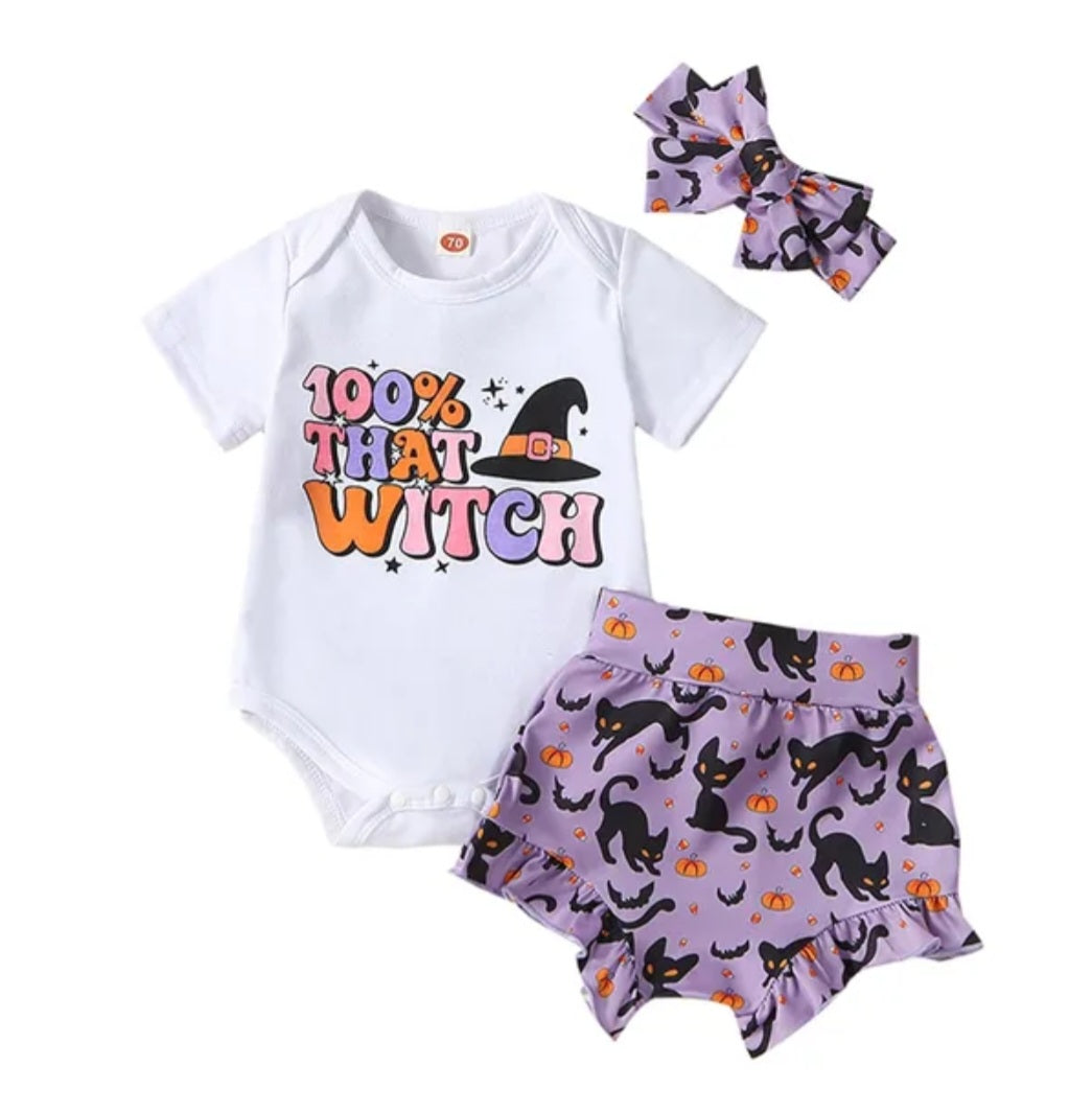 100% That Witch Romper with Bloomer and Headband