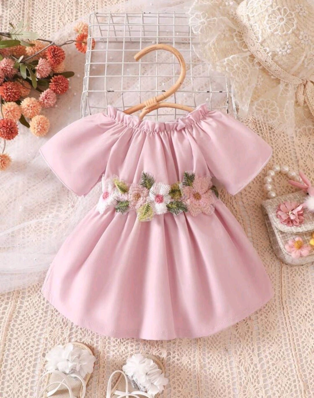 Dusty Pink On Or Off The Sholders Floral Dress