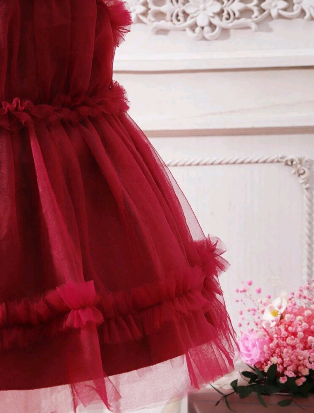 Maroon Mesh Dress
