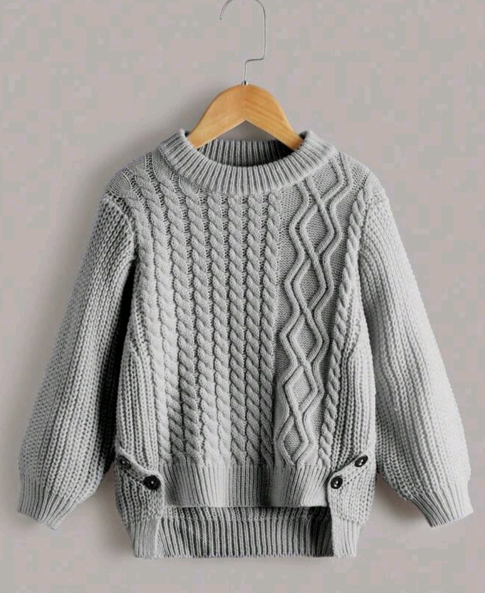 Gray Cable Knited Crew Neck Sweater, Gender Neutral