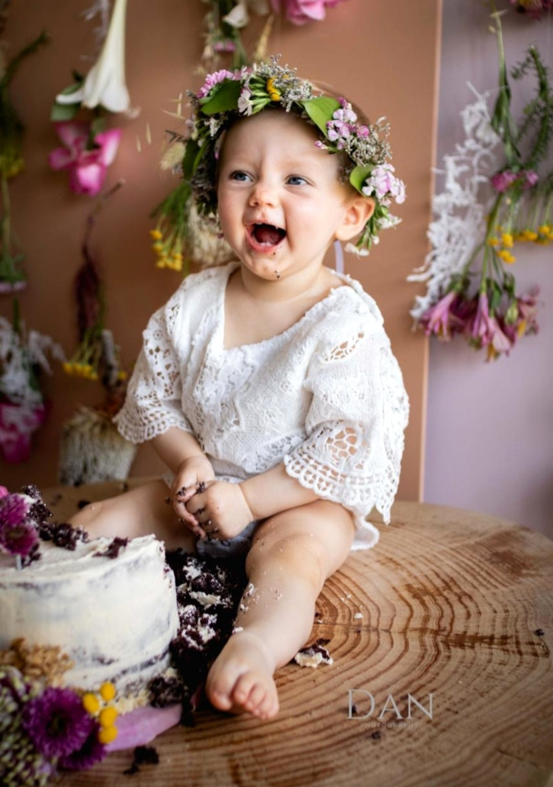 Bell Sleeve Lace White Romper