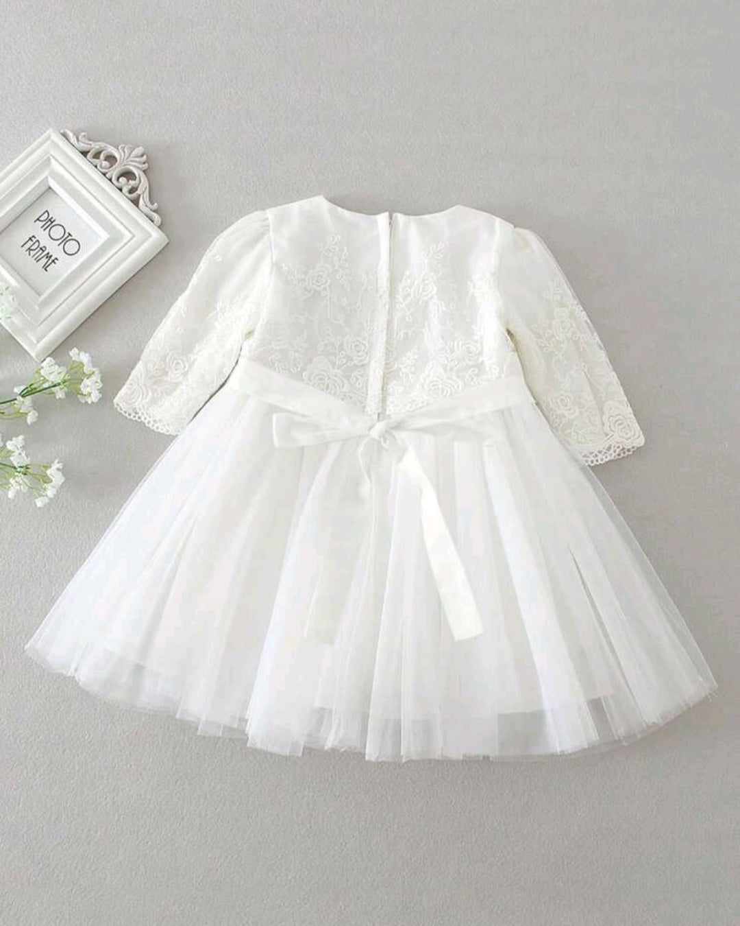 White Lace Bodice Long Sleeve Dress