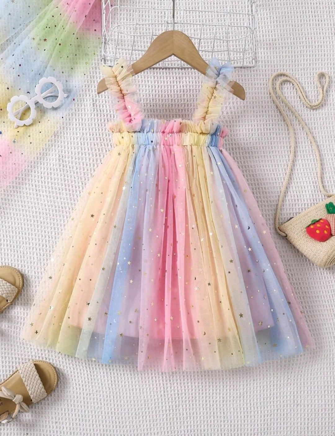 Rainbow Star Tulle Mesh Dress