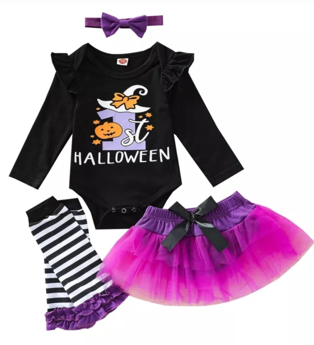 My First Halloween Romper with Tutu , Legwarmers and Headband 