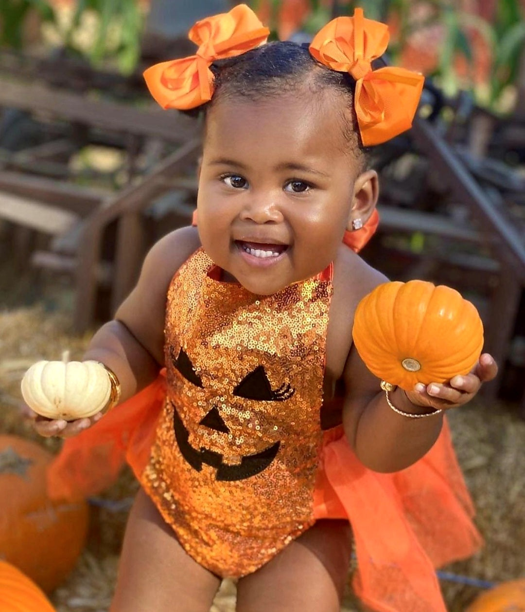 Orange Sequin Ghost Romper With Romantic Tutu and Leg Warmers