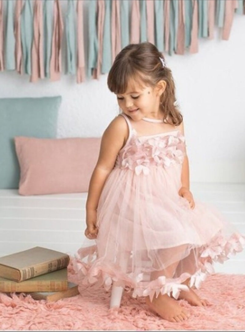 Pink 3D Ruffle Floral Dress