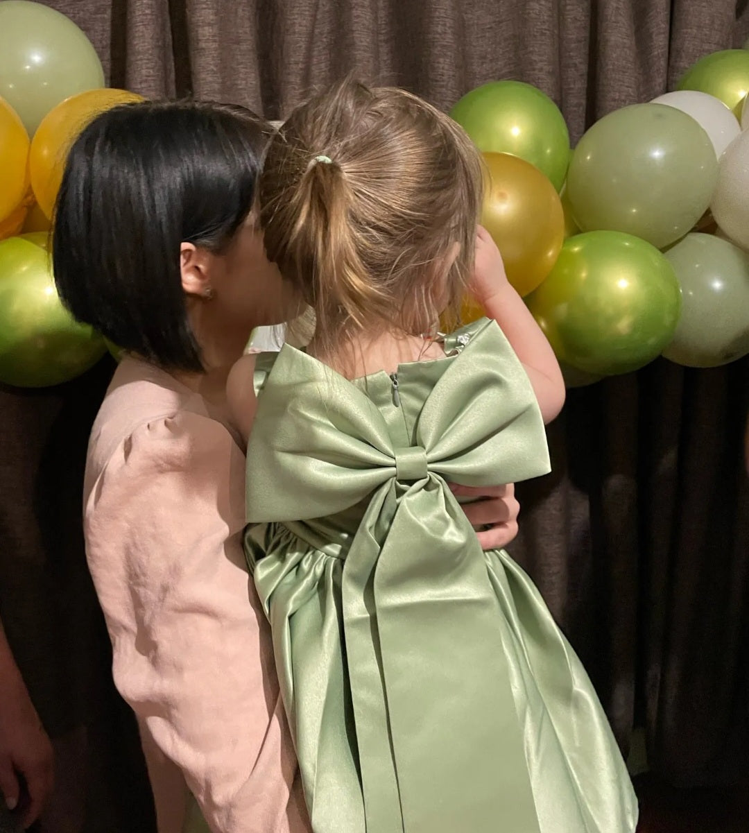 Pistachio Green Special Occasions Dress with Big Bow (Clip on)