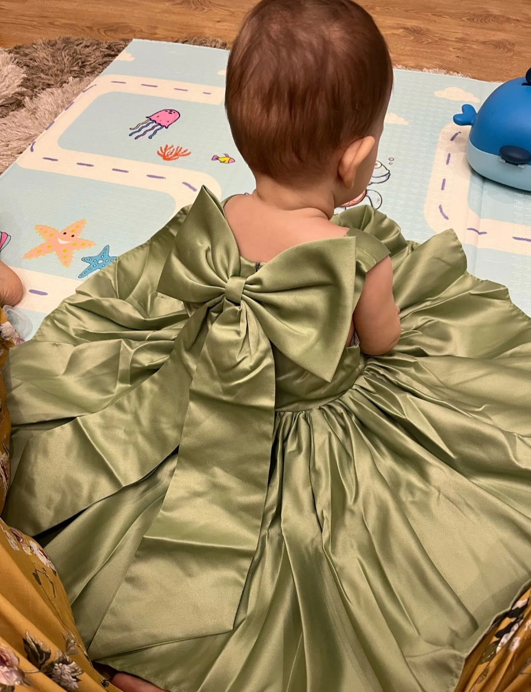 Pistachio Green Special Occasions Dress with Big Bow (Clip on)