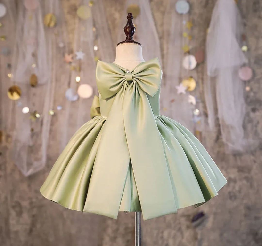 Pistachio Green Special Occasions Dress with Big Bow (Clip on)