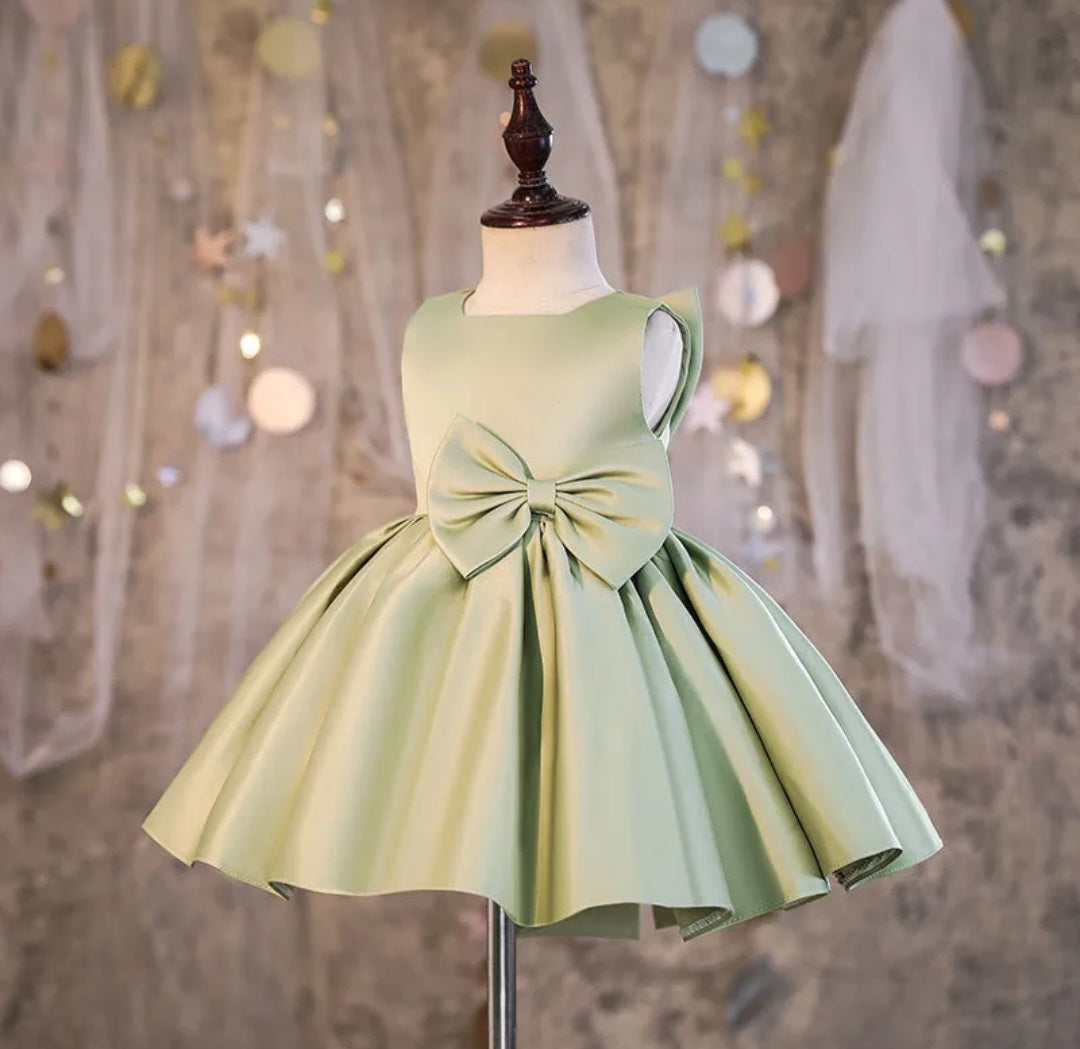 Pistachio Green Special Occasions Dress with Big Bow (Clip on)