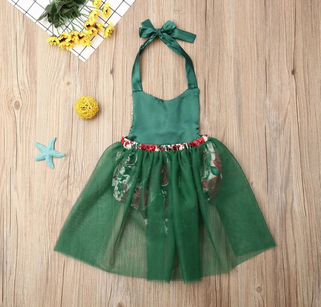 Green Floral Romper with Romantic Tutu 