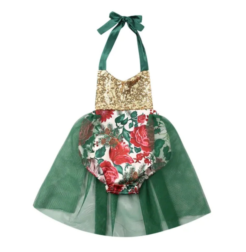 Green Floral Romper with Romantic Tutu 