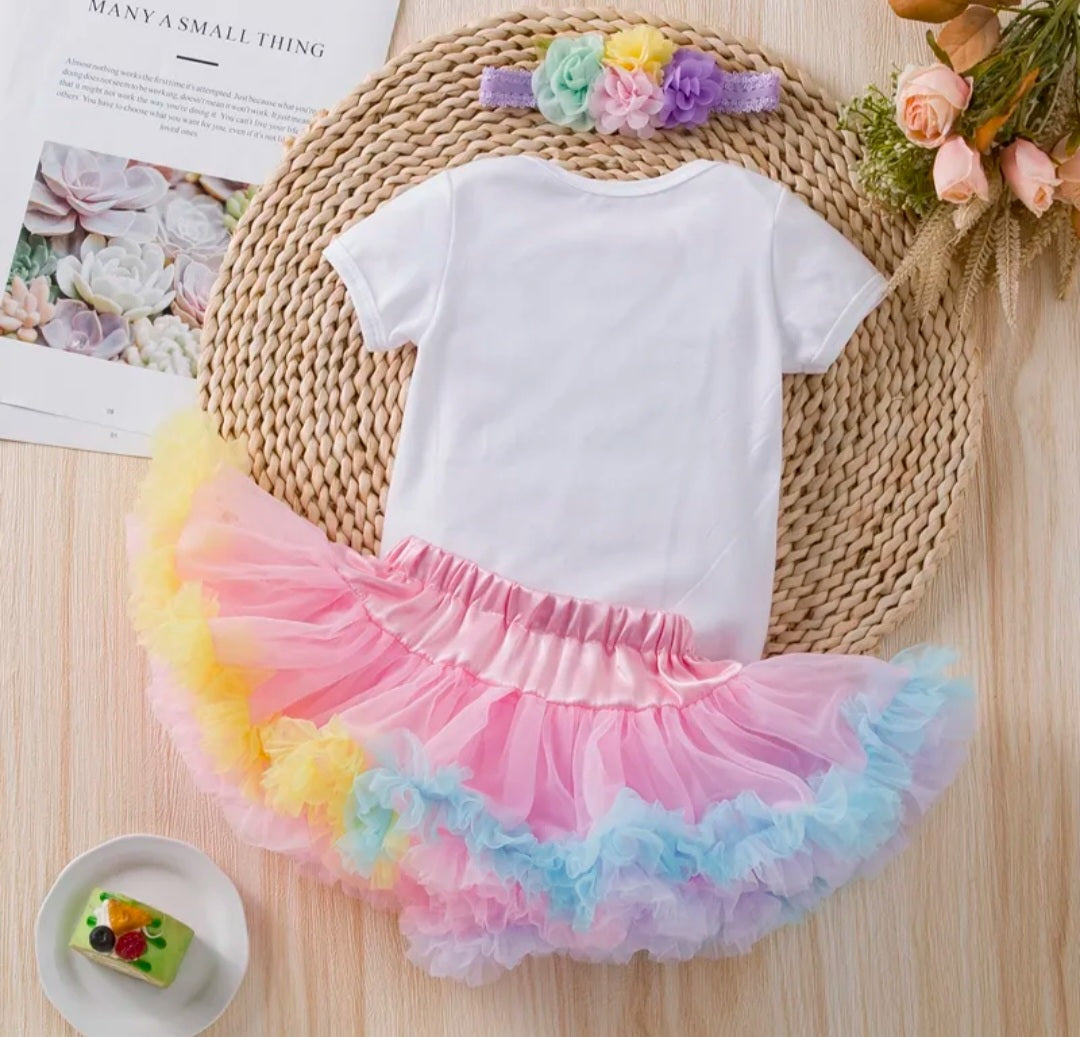 My 1st BIRTHDAY Romper with Puffy Bloomer Tutu and Headband #100051