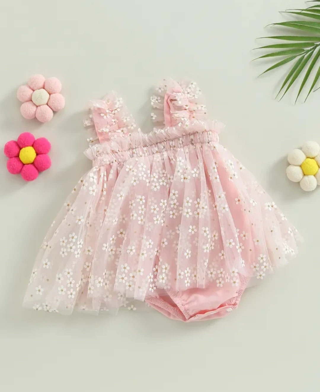 Pink Daisy Tulle Romper