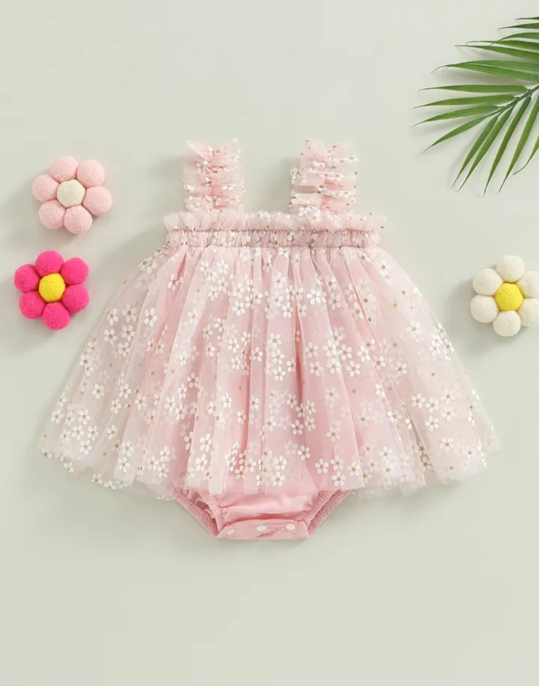Pink Daisy Tulle Romper