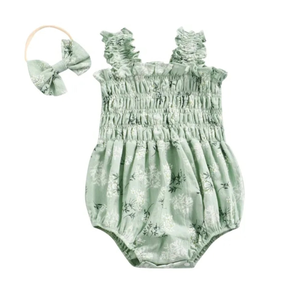 Mint Floral Romper and Headband