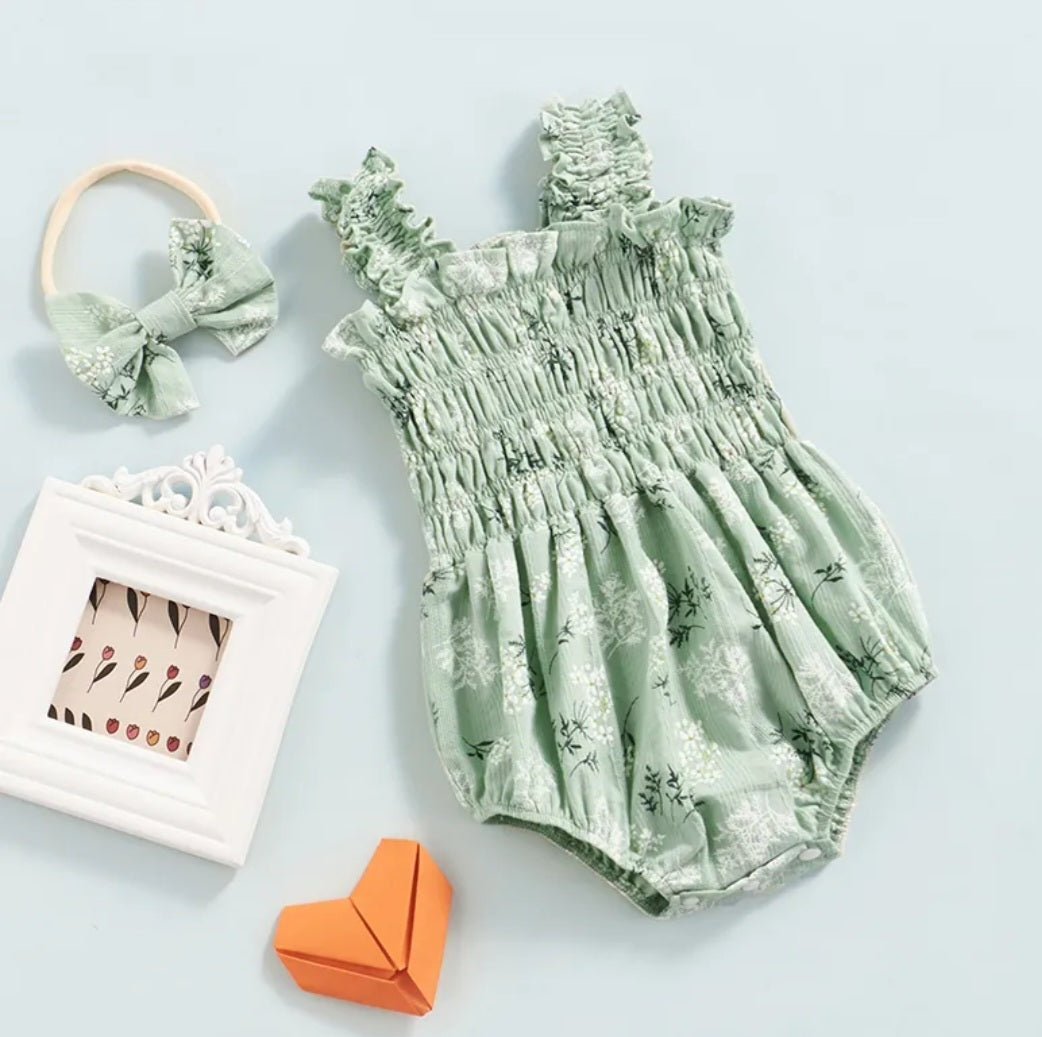Mint Floral Romper and Headband