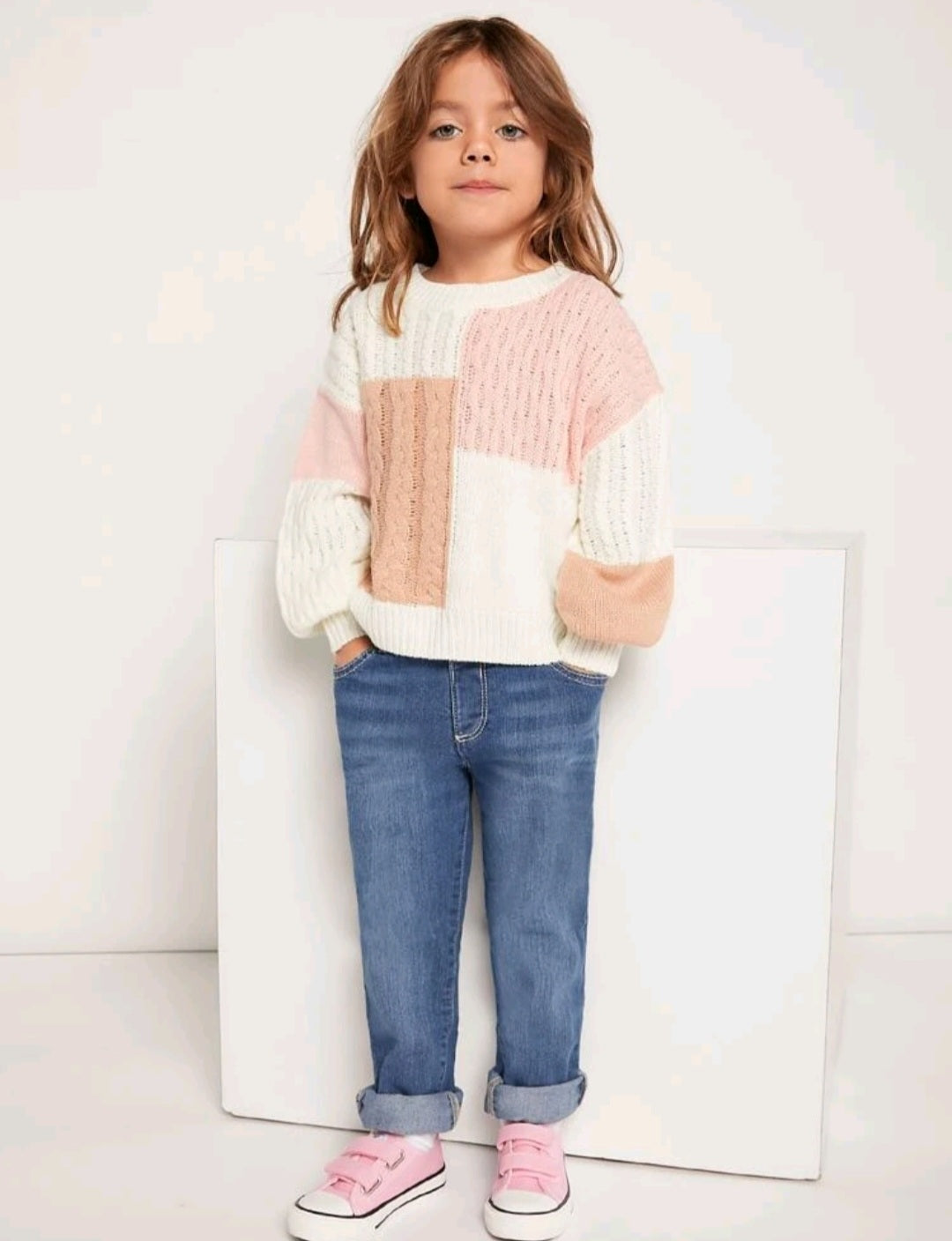 Colorblock Cable Knit Sweater