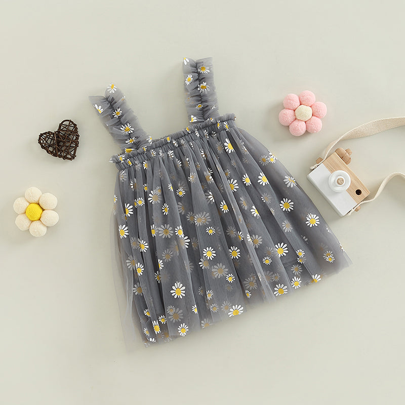 Gray Daisy Tulle Dress
